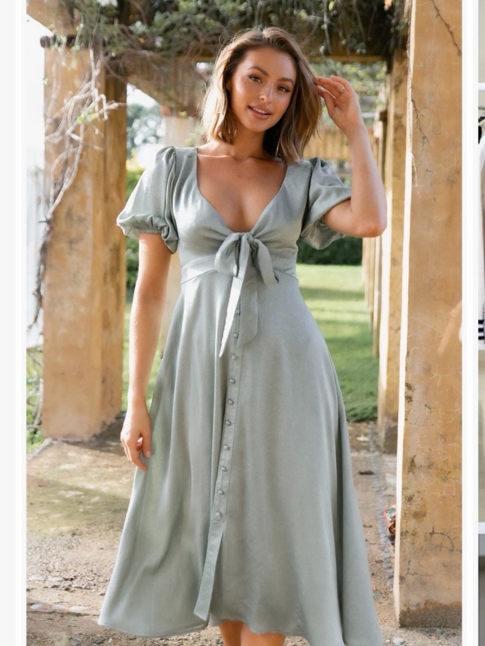 Petal & Pup Sage Green Maxi Dress with Tie Waist